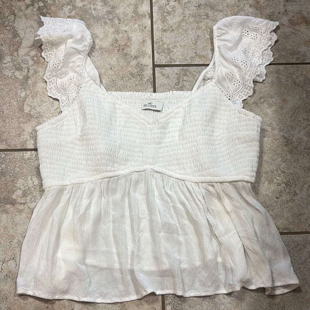 Hollister White Smocked Babydoll Blouse